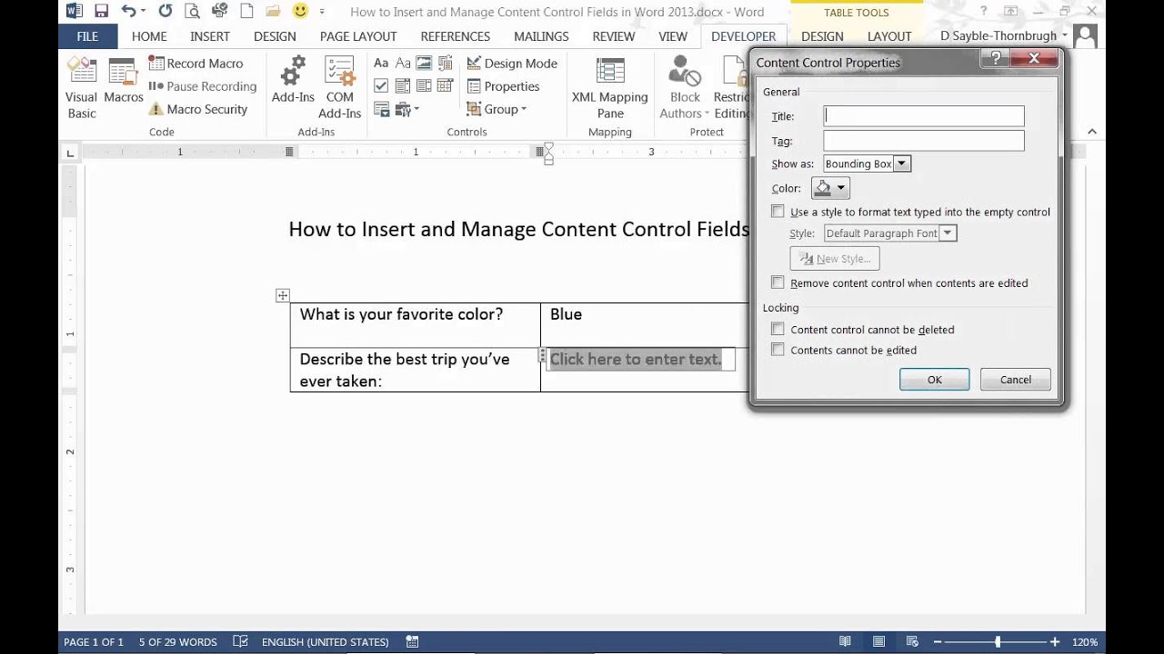 Control toolbox in word 2010